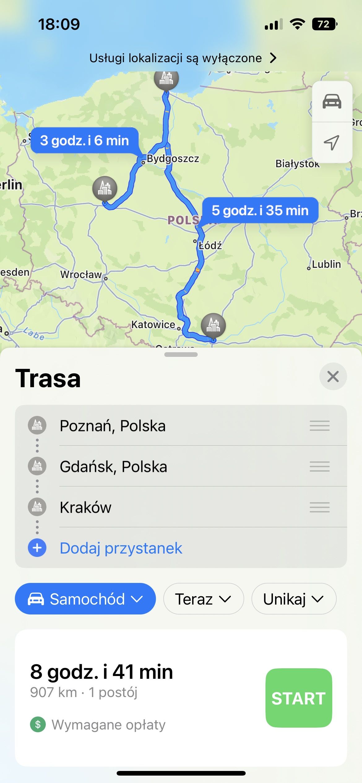 Trasa Mapy Apple iOS 16