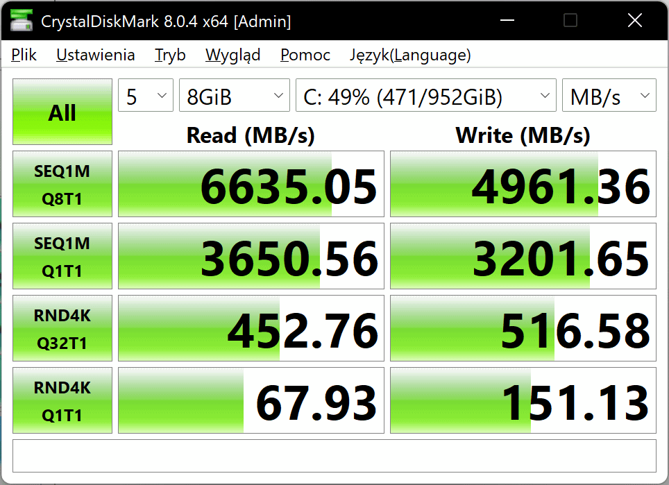 ASUS Zenbook S 13 OLED AMD - test crystaldiskmark