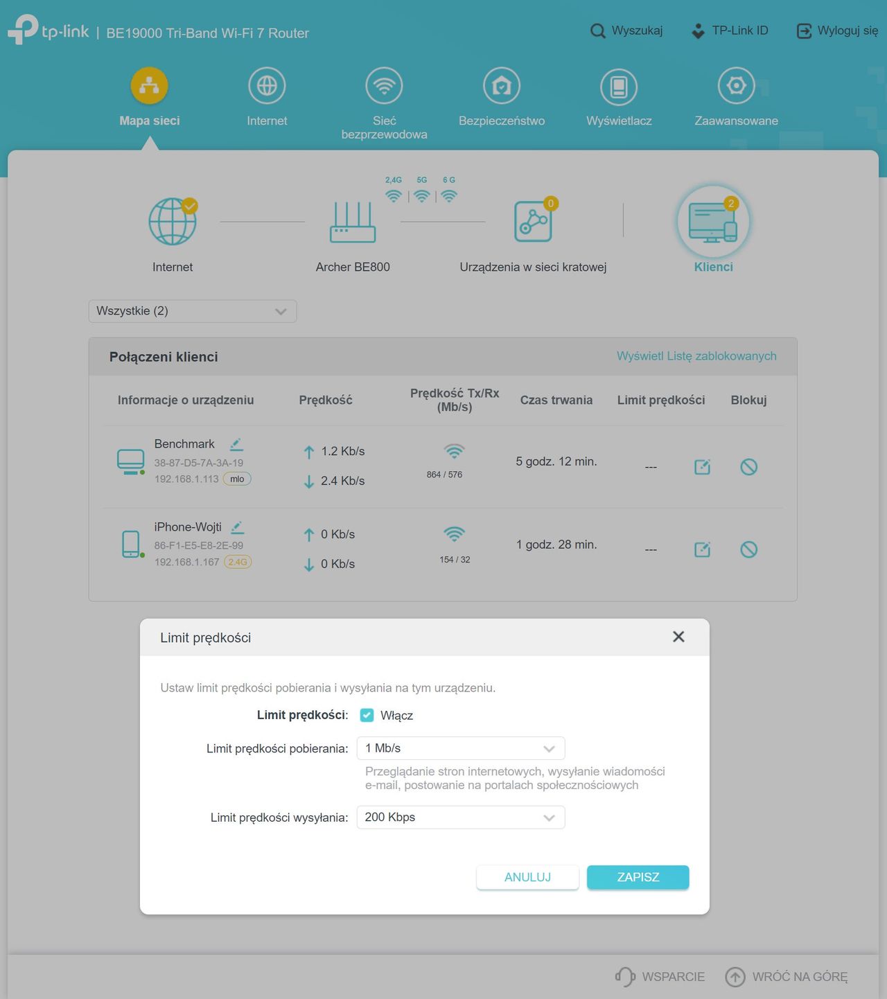TP-Link Archer BE800 - panel w przeglądarce 3
