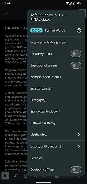 Edycja dokumentu tekstowego na telefonie