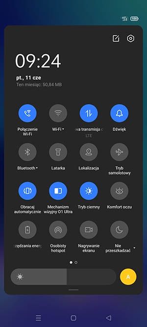 realme GT menu ustawień