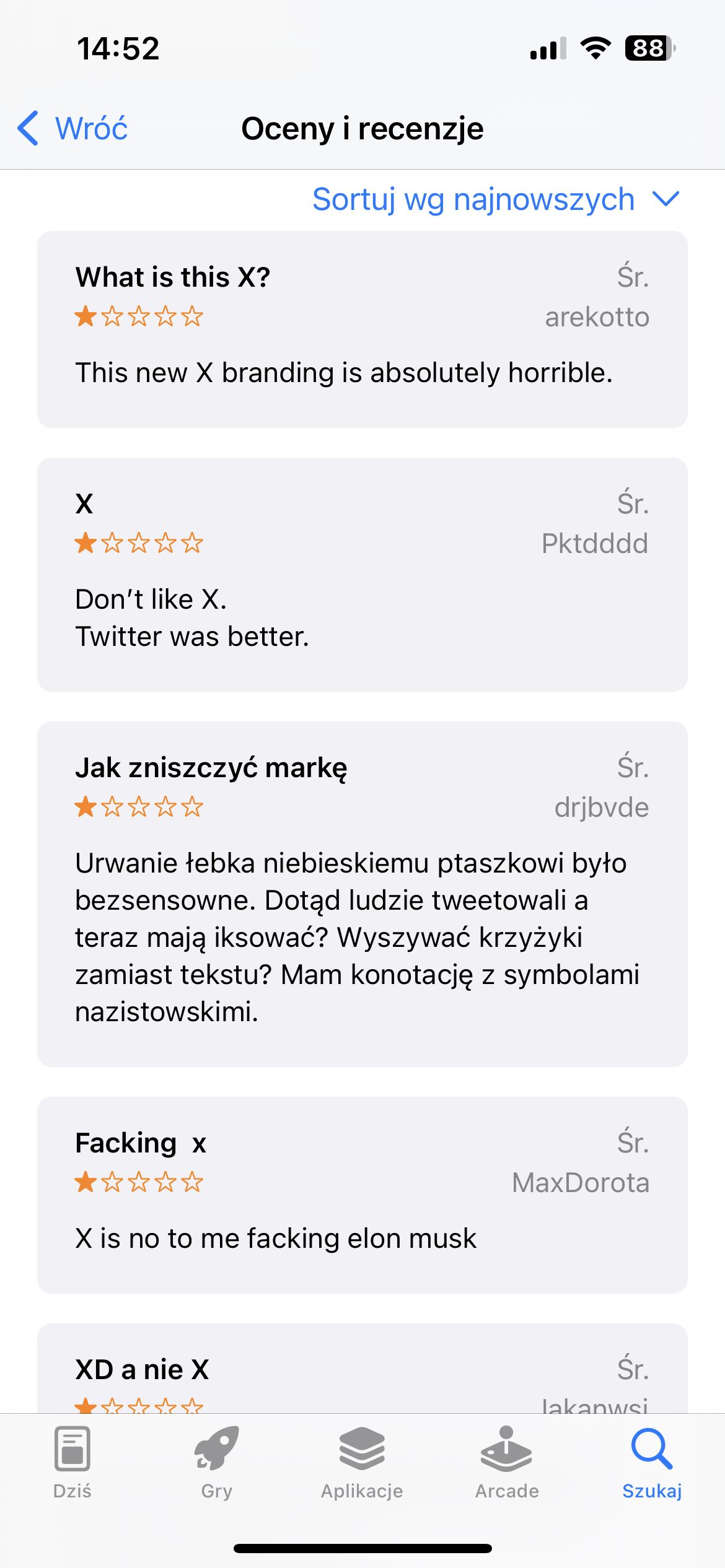 X opinie App Store
