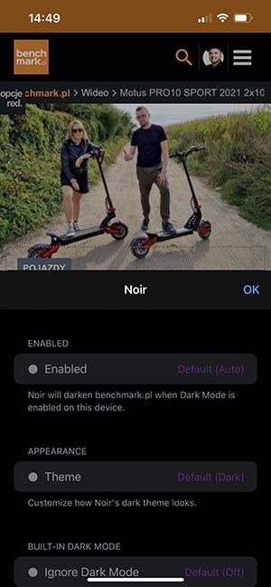 Safari dodatek Noir tryb ciemny