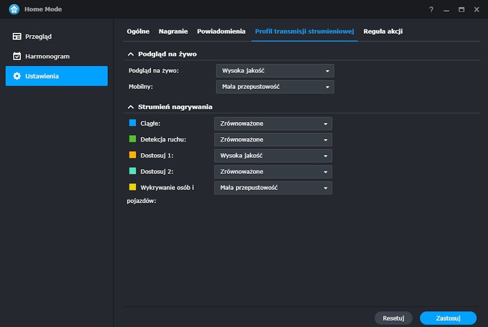 Synology CC400W - ustawienia trybu Home Mode 4