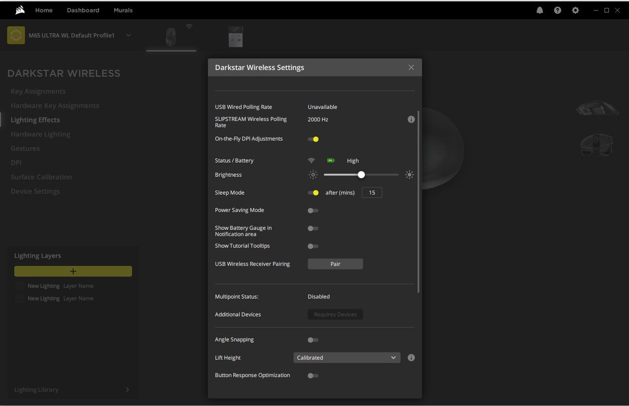 Corsair Darkstar Wireless - dodatkowe opcje myszki