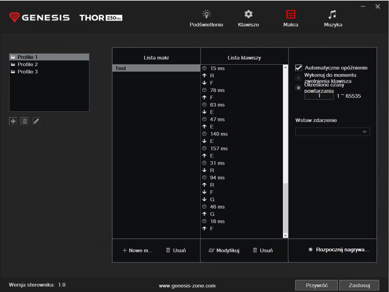 Genesis Thor 230 TKL - aplikacja i tworzenie makr