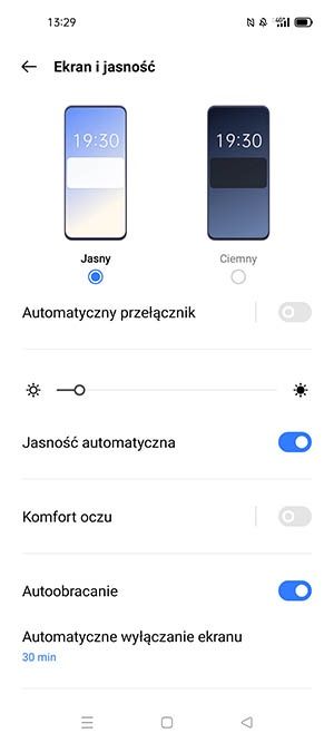 ustawienia wyświetlacza realme