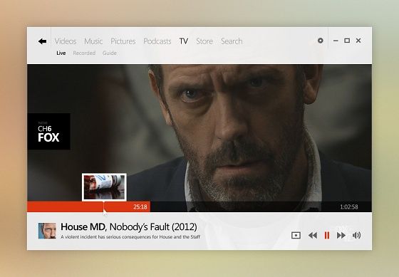 Windows 8 projekt koncept pulpit wygląd media center - film dr house