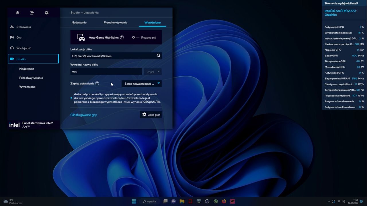 Intel ARC A770 Limitet Edition - panel sterowania - wyróżnione
