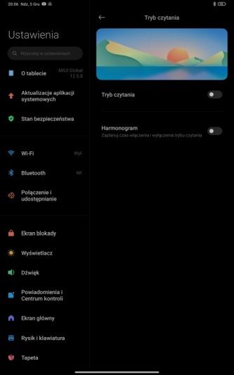 Xiaomi Pad 5 wyświetlacz ustawienia