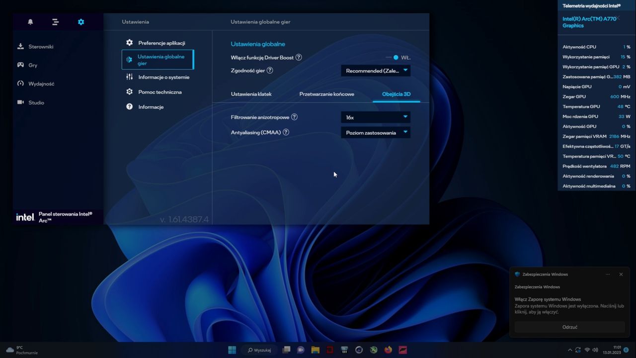 Intel ARC A770 Limitet Edition - ustawienia zaawansowane panelu sterowania nr3