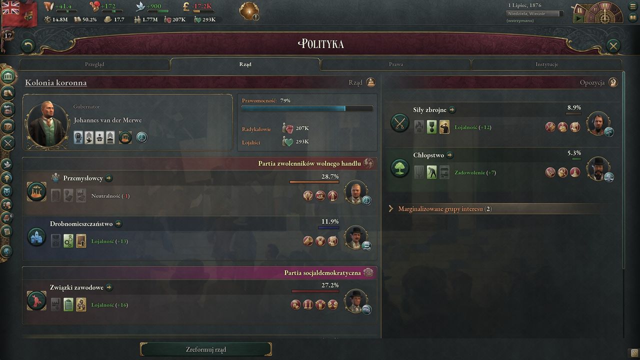 Victoria 3 - ekran polityki