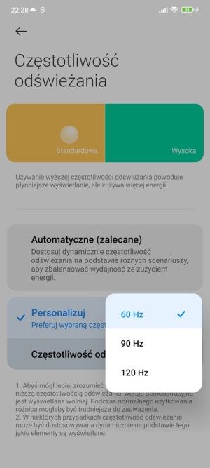 smartfon częstotliwość odświeżania