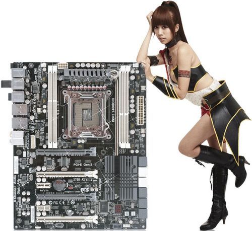 płyta gł&oacute;wna ECS X79R-AX Black Extreme wraz z azjatycką modelką