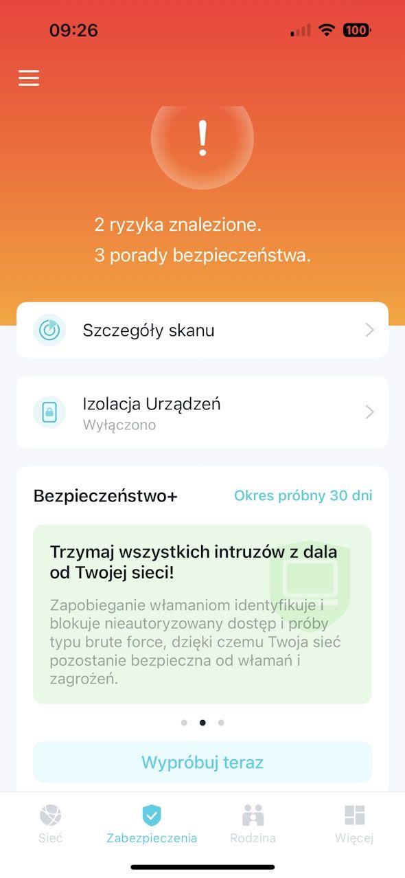 TP-Link Archer BE230 - aplikacja Tether - ustawienai bezpieczeństwa 1