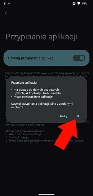 przypinanie aplikacji Android