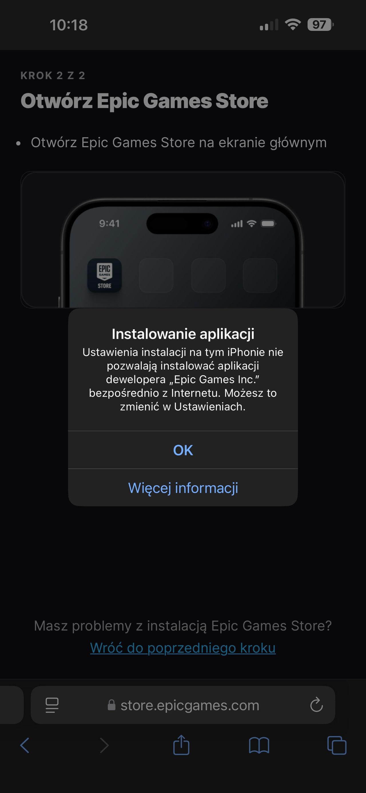 Epic Games Store na iOS - proces instalacji