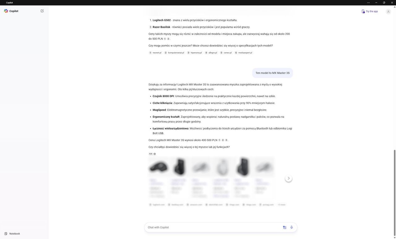 ASUS Zenbook S 14 UX5406S - rozmowa z copilotem 3