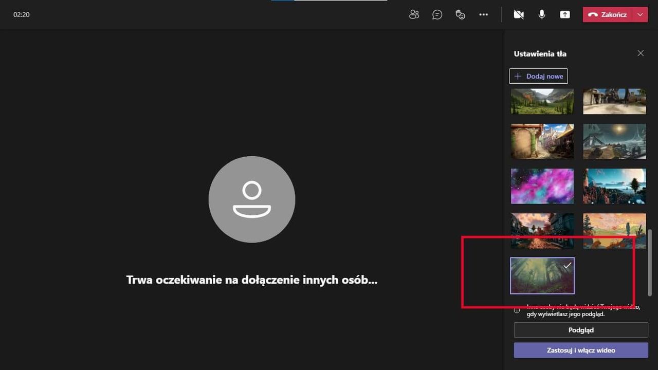wybór własnego obrazka w MS Teams