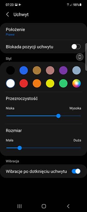 ustawienia paska bocznego