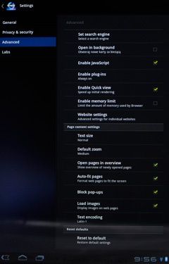 Sony Tablet S - ustawienia