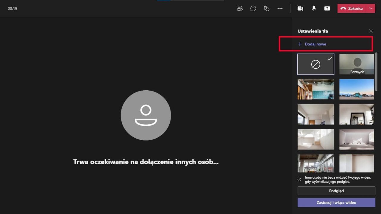 dodaj własne tło w ms teams