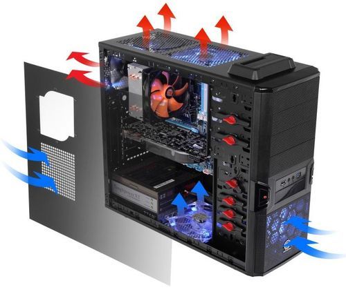 schemat wentylacji obudowy Thermaltake V3 BlacX Edition