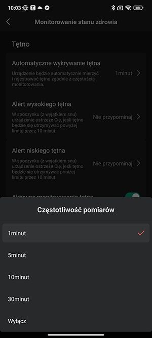 Amazfit - automatyczny pomiar pulsu