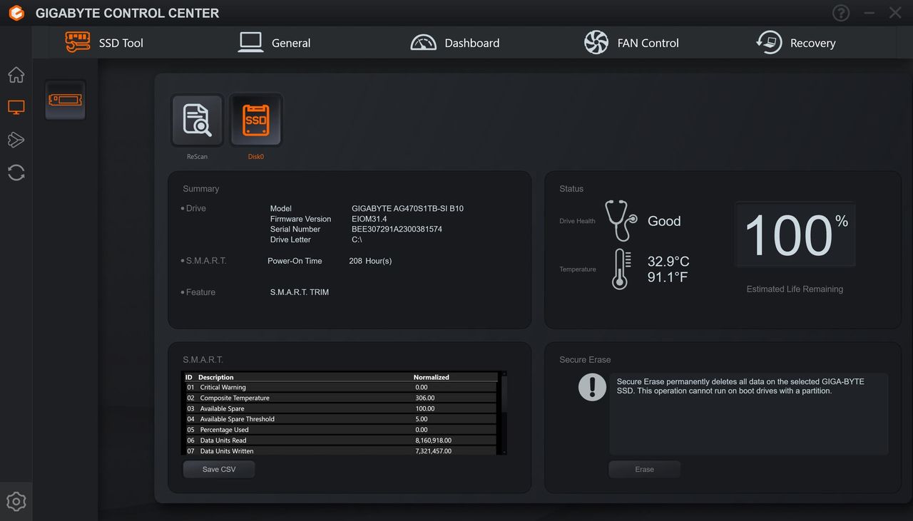 Gigabyte AERO 16 OLED - Gigabyte Control Center 1
