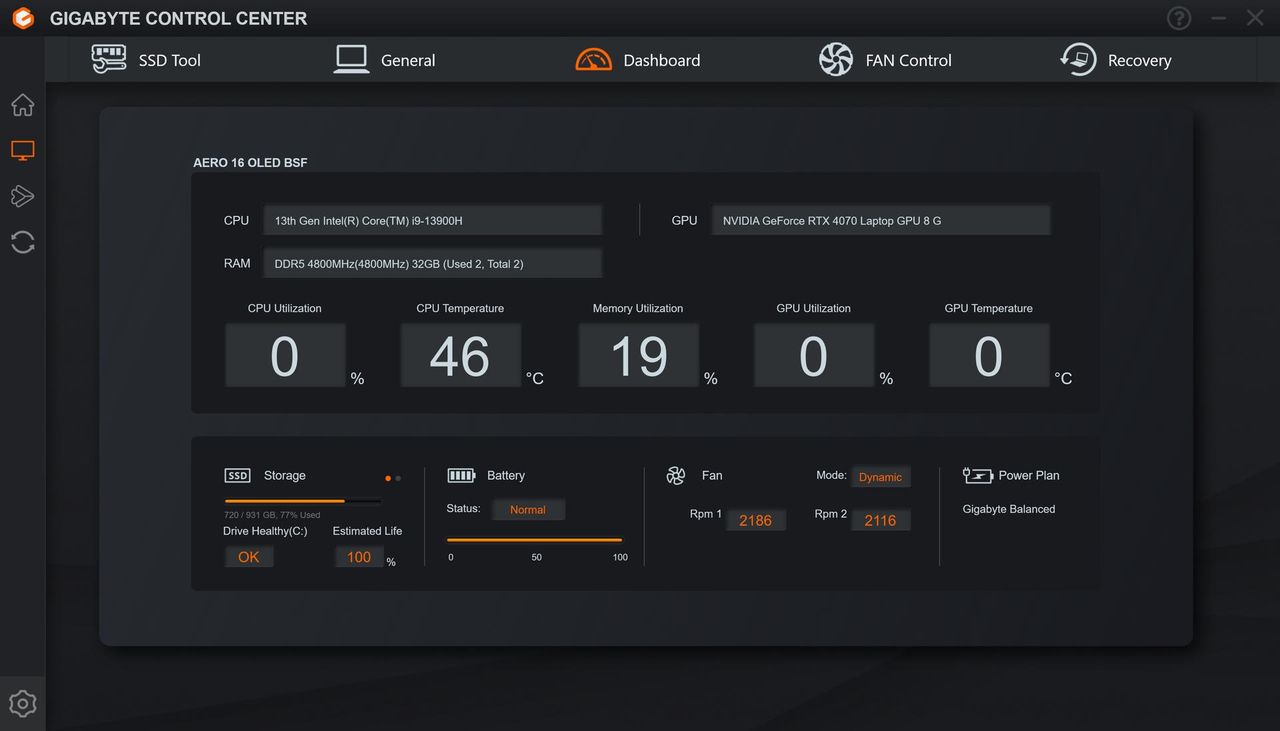 Gigabyte AERO 16 OLED - Gigabyte Control Center 1
