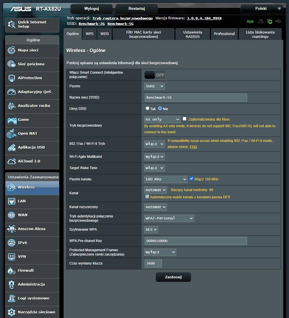 ASUS RT-AX82U - ustawienia Wi-Fi