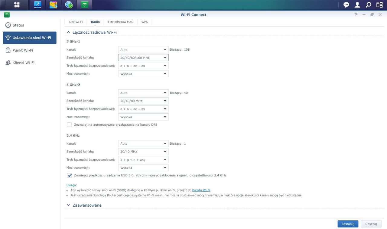 Synology RT6600ax - ustawienia Wi-Fi 2/6