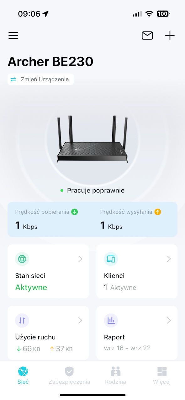 TP-Link Archer BE230 - aplikacja Tether - ustawienai podstawowe 1