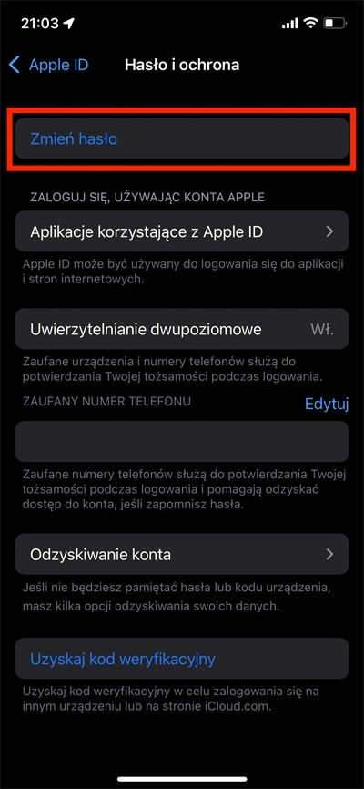 zmiana hasła apple ID