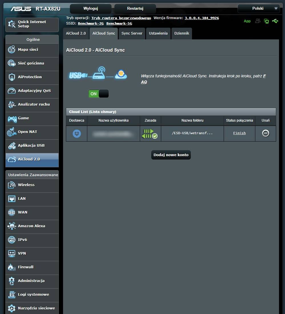 ASUS RT-AX82U - Ustawienia AiCloud Sync