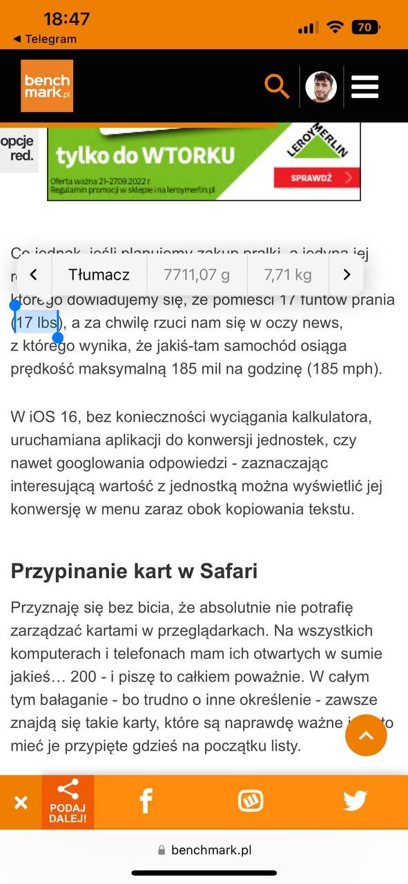 Konwertowanie jednostek iOS 16