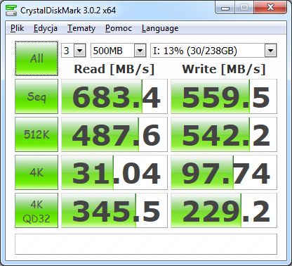 Wydajność dysku Plextor M6e 256 GB – po lewej pod PCIe, a po prawej pod M.2