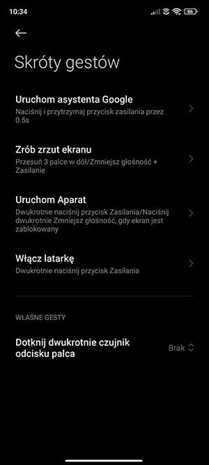 skróty gestów