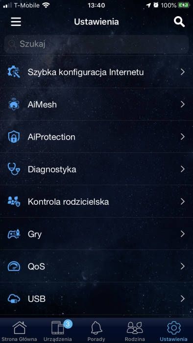 ASUS RT-AX82U - Aplikacja mobilna - lista ustawień 1