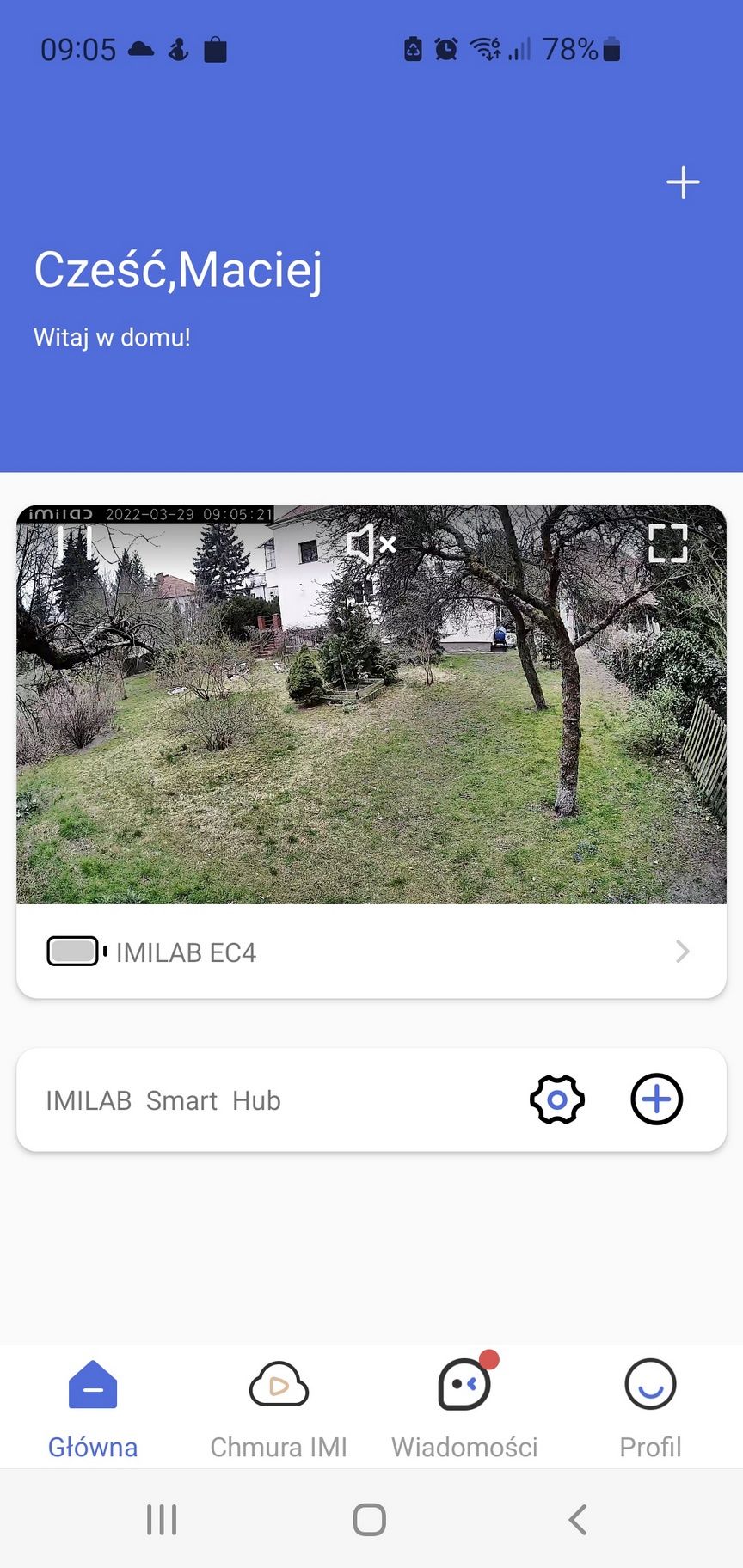 IMILAB EC4 - widok z apikacji IMILAB Home (rano)