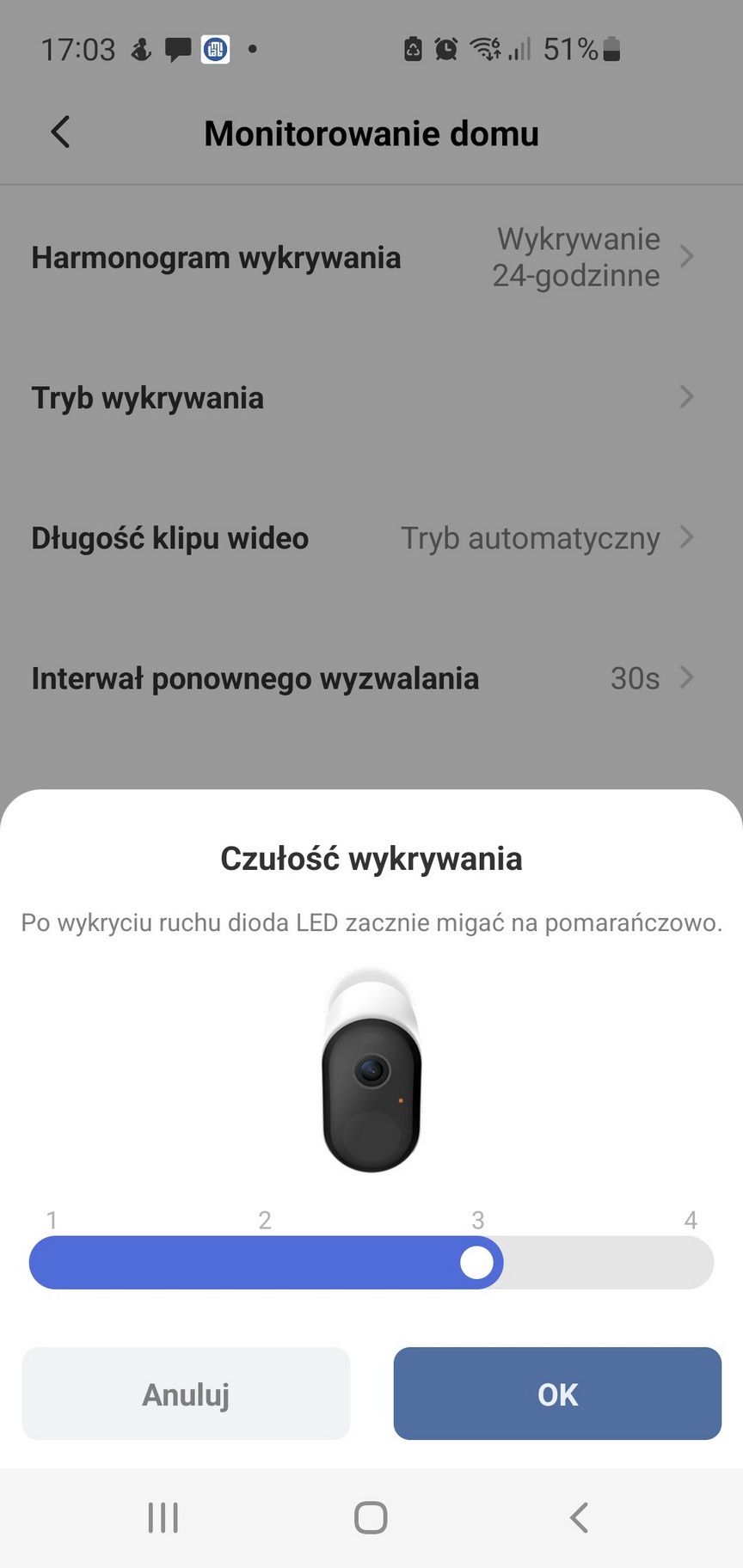 IMILAB EC4 - ustawianie czułości wykrywania