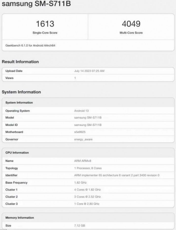 Galaxy S23 FE benchmark