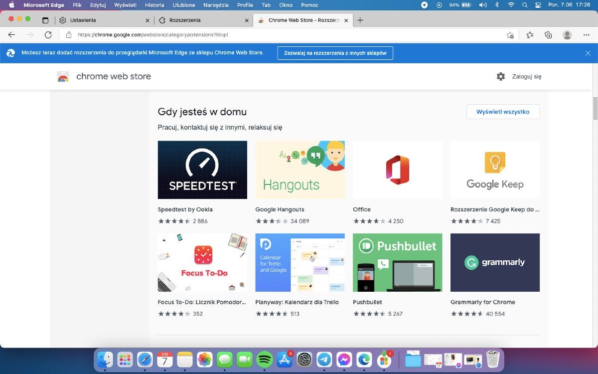 Microsoft Edge - rozszerzenia w chrome web store