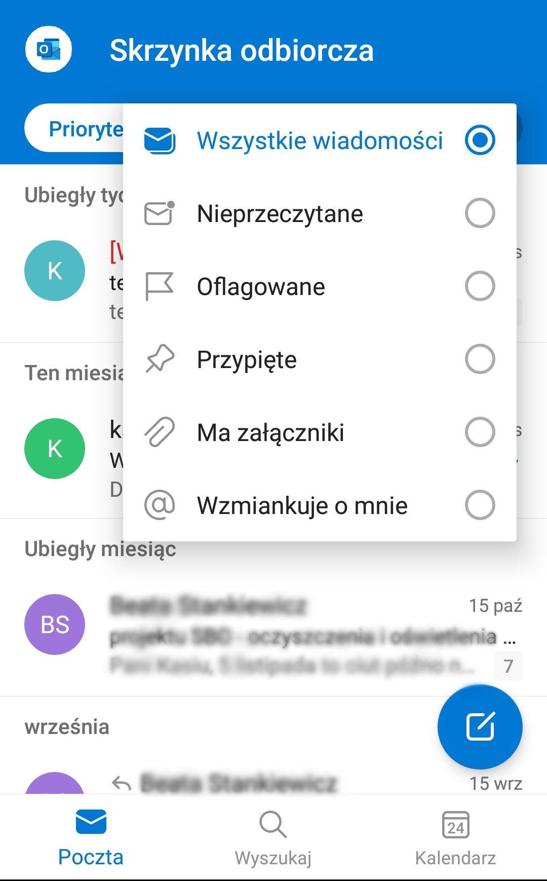 Outlook filtrowanie skrzynki odbiorczej