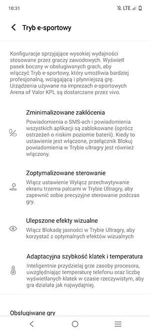 ustawienia - tryb e-sport