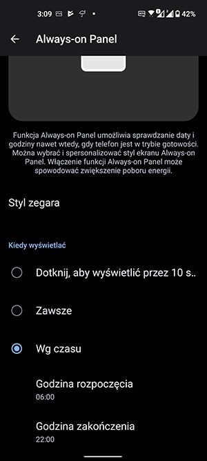 wyświetlacz zawsze włączony