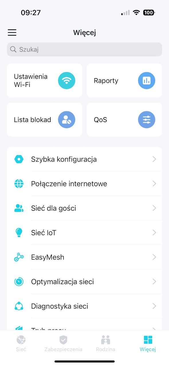 TP-Link Archer BE230 - aplikacja Tether - ustawienai zaawansowane 1