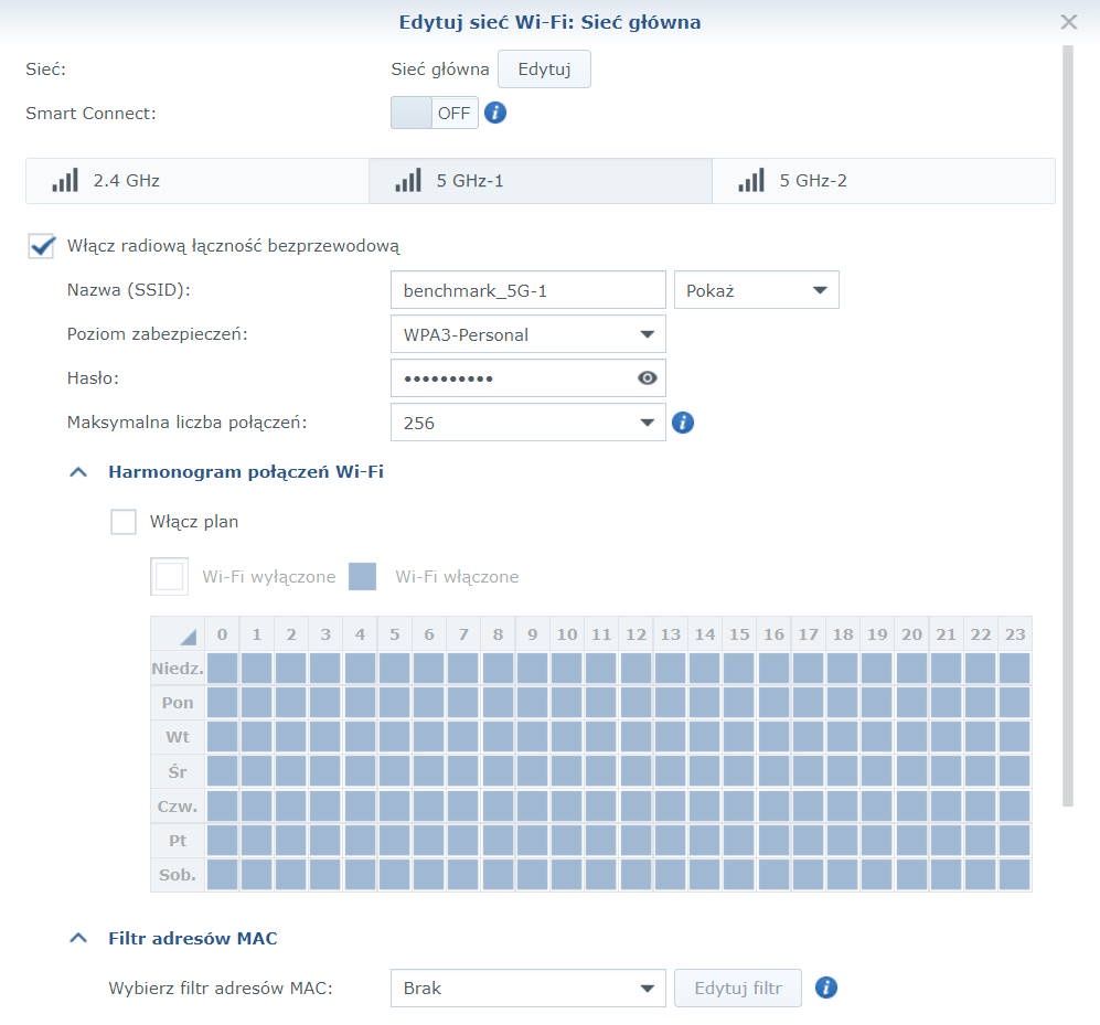 Synology RT6600ax - ustawienia Wi-Fi 6/6