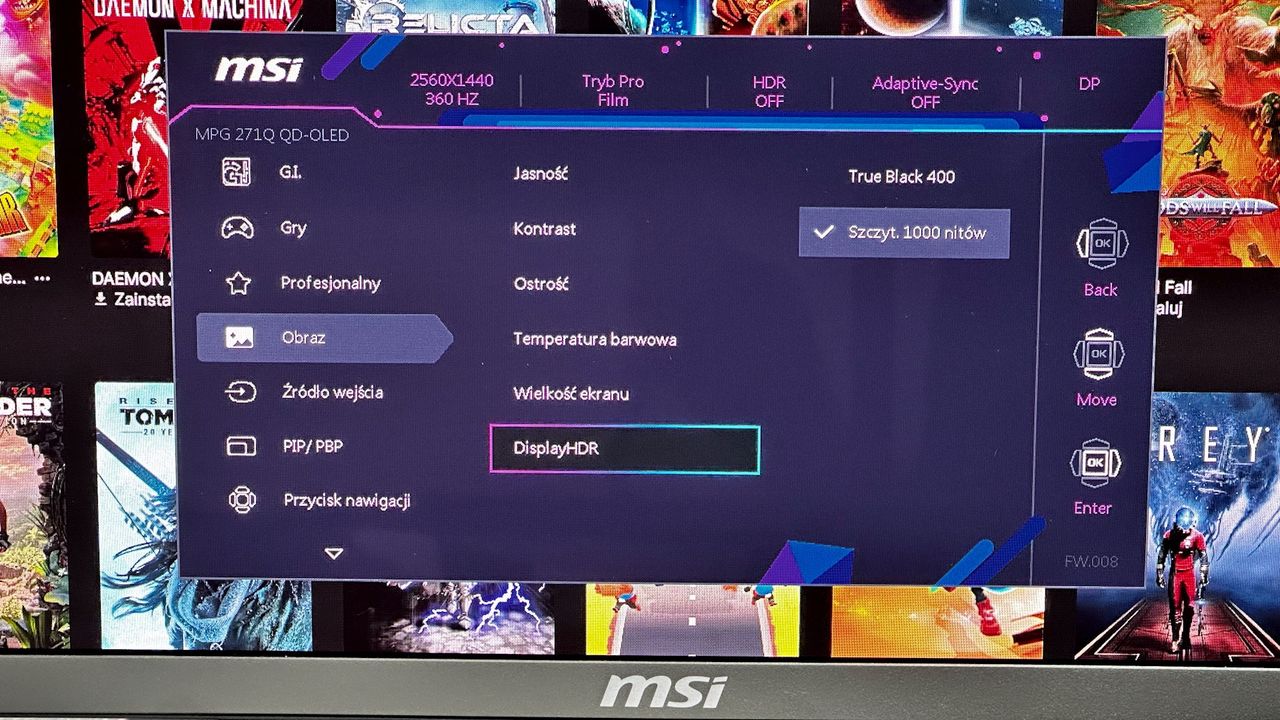 MSI MPG 271QRX QD-OLED - ustawienia OSD 4