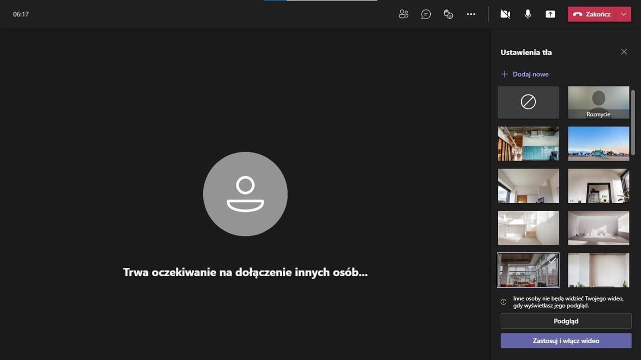 MS Teams - wybierz własne tło